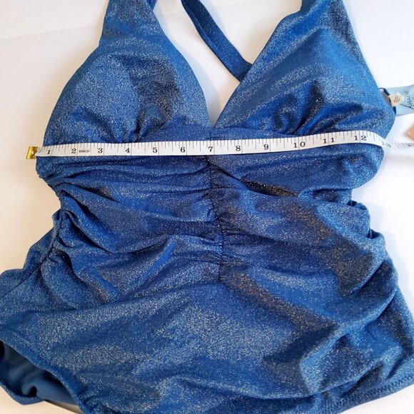 Shade & Shore Blue Glitter Halter One-Piece Swimsuit Size S (4-6) Nylon/Spandex - Picture 7 of 10
